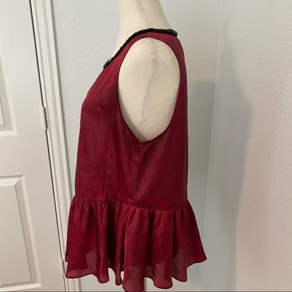JUICY COUTURE beaded peplum burgundy key hole opening dressy woman top size M - Picture 6 of 12